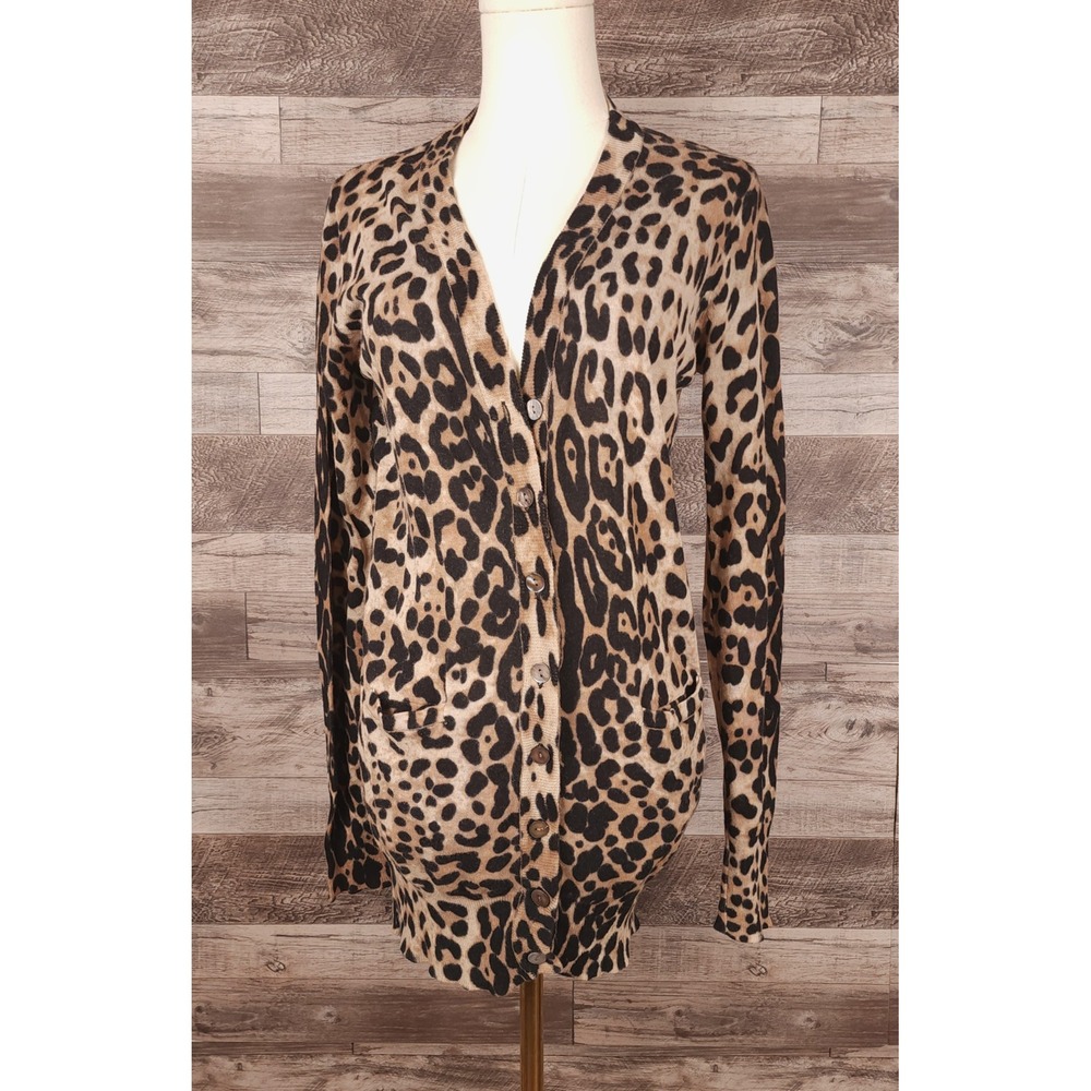 Ellison Leopard Print Cardigan Tan Black Cotton Linen Blend Longline Large